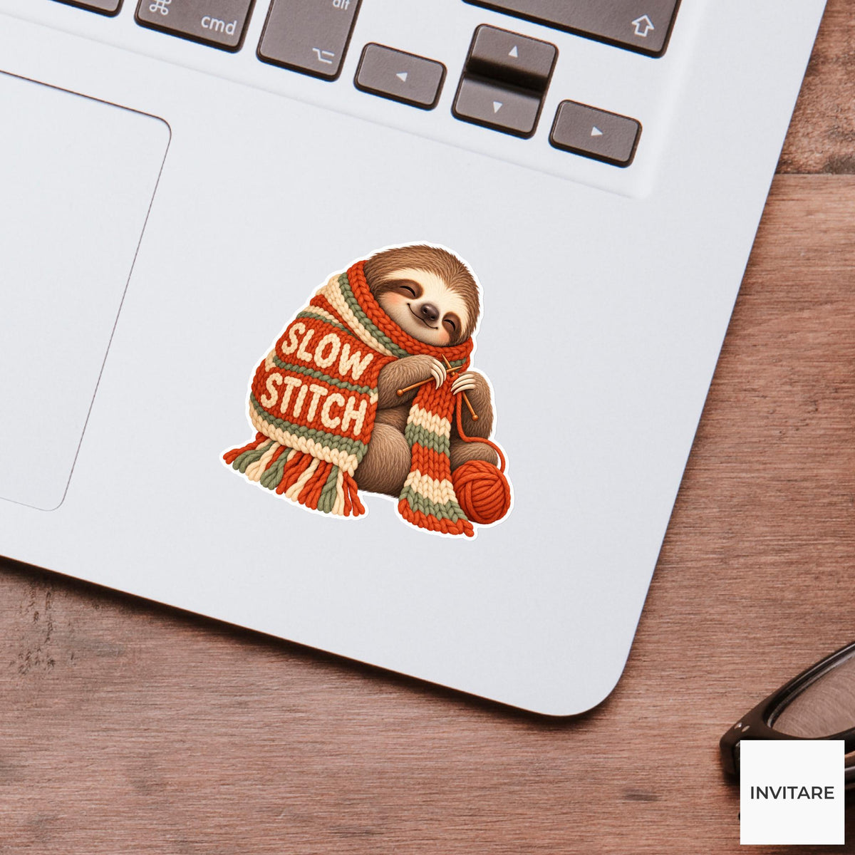 Sloth Cozy Yarn Vinyl Sticker, Slow Stitch Cute Animal Illustration