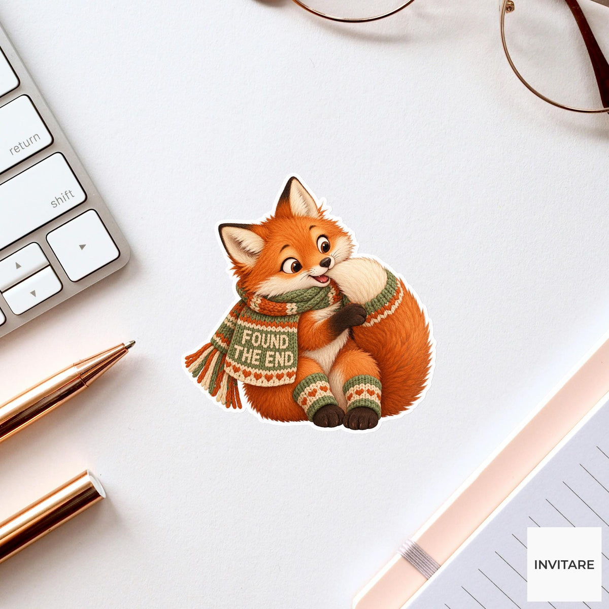 Fox Cozy Yarn Vinyl Sticker, Found The End Cute Animal Illustration