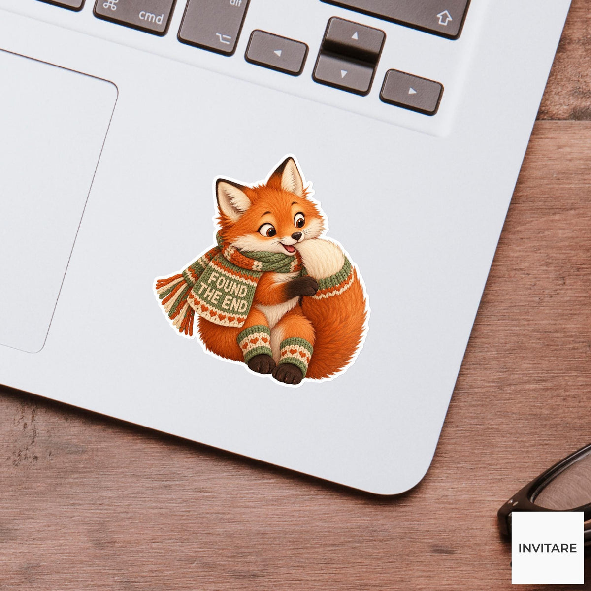 Fox Cozy Yarn Vinyl Sticker, Found The End Cute Animal Illustration