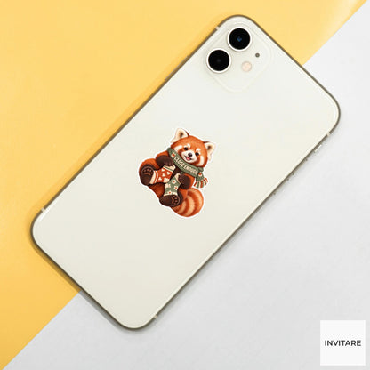 Red panda Cozy Yarn Vinyl Sticker, Close Enough Cute Animal Illustration