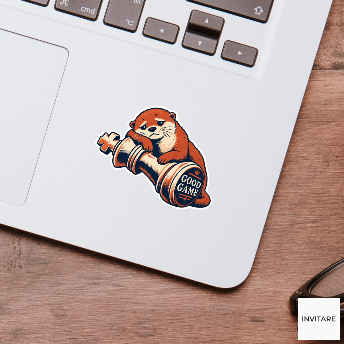 Otter Chess Vinyl Sticker, Good Game Cute Animal Illustration