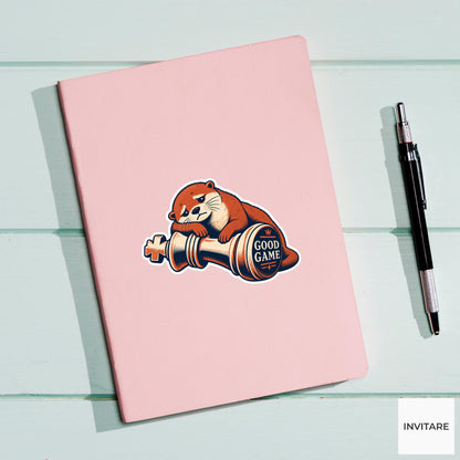 Otter Chess Vinyl Sticker, Good Game Cute Animal Illustration