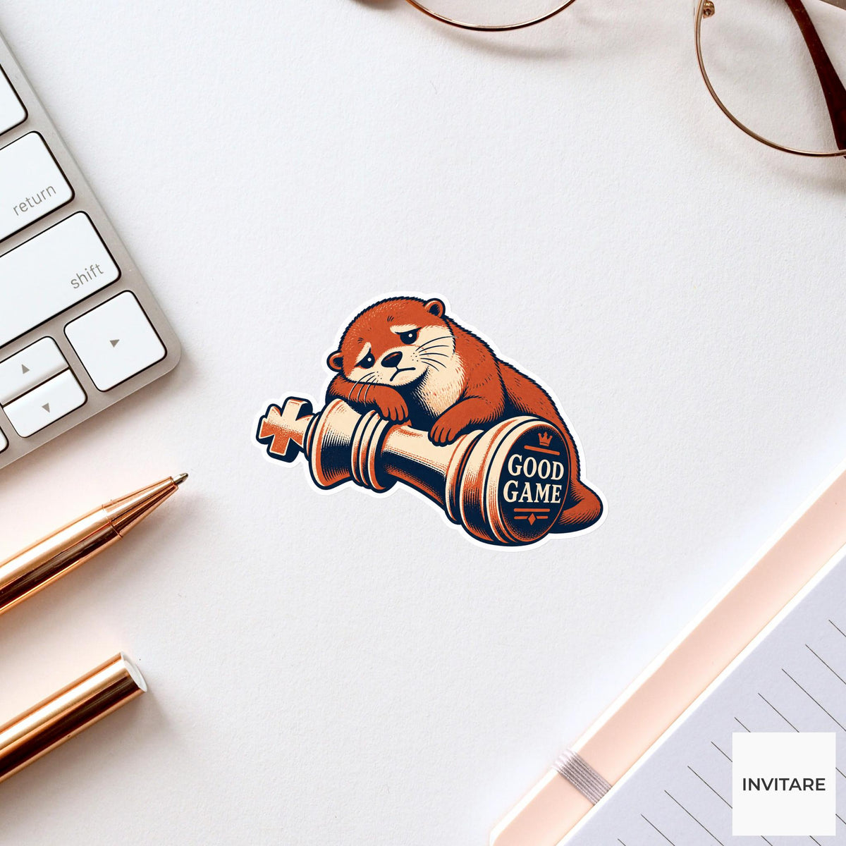 Otter Chess Vinyl Sticker, Good Game Cute Animal Illustration