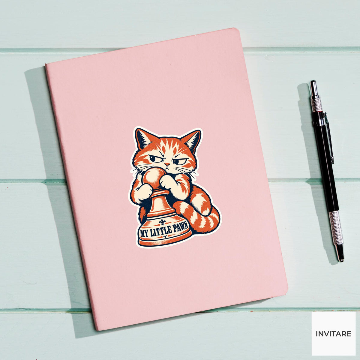 Cat Chess Vinyl Sticker, My Little Pawn Cute Animal Illustration