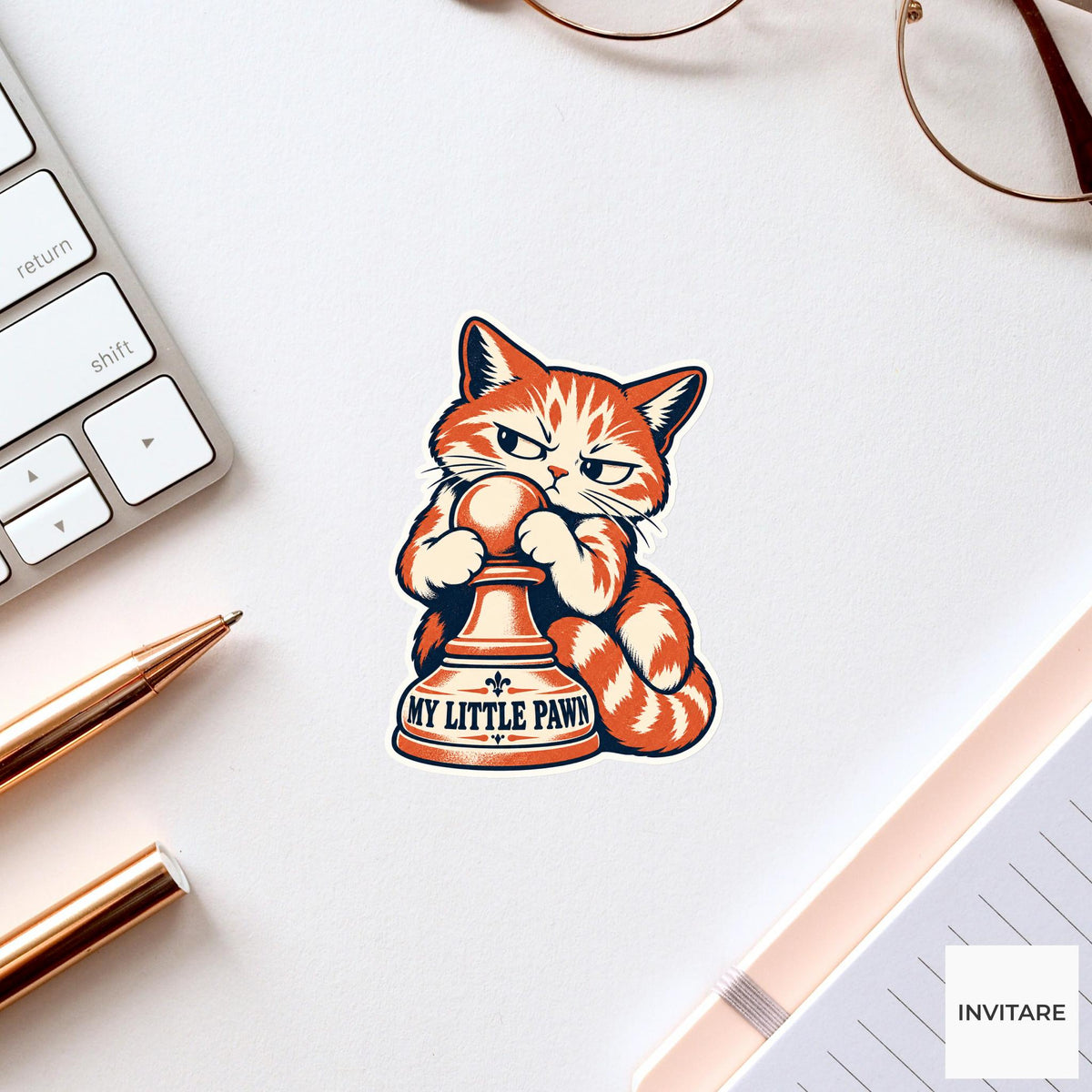 Cat Chess Vinyl Sticker, My Little Pawn Cute Animal Illustration
