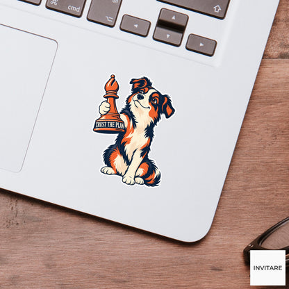 Dog Chess Vinyl Sticker, Trust The Plan Cute Animal Illustration
