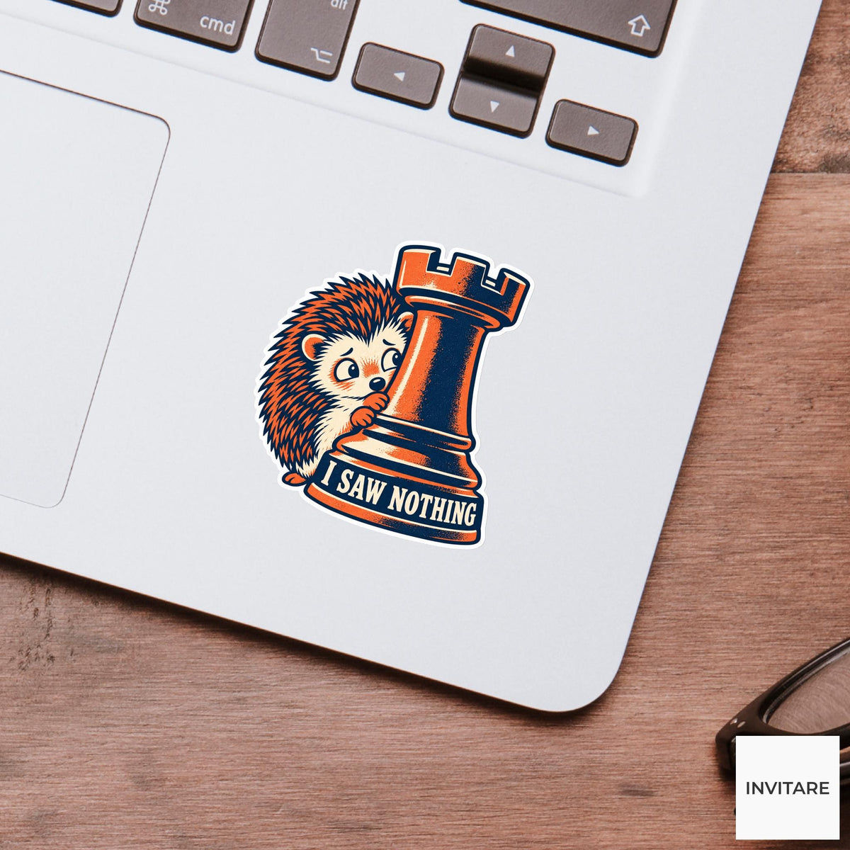 Hedgehog Chess Vinyl Sticker, I Saw Nothing Cute Animal Illustration