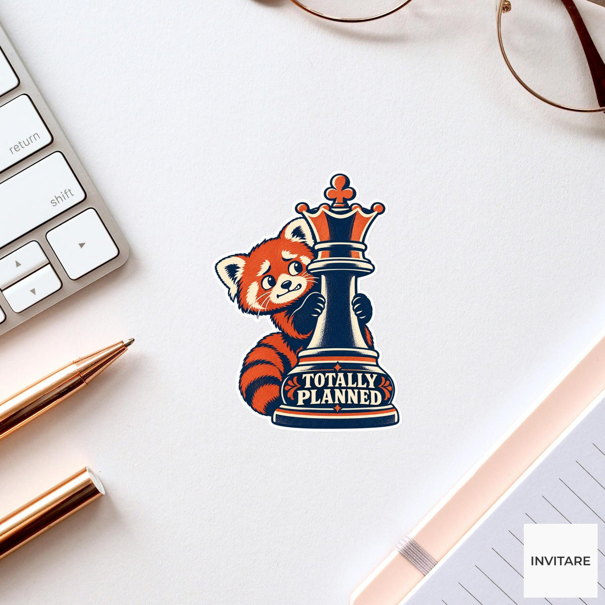 Red panda Chess Vinyl Sticker, Totally Planned Cute Animal Illustration