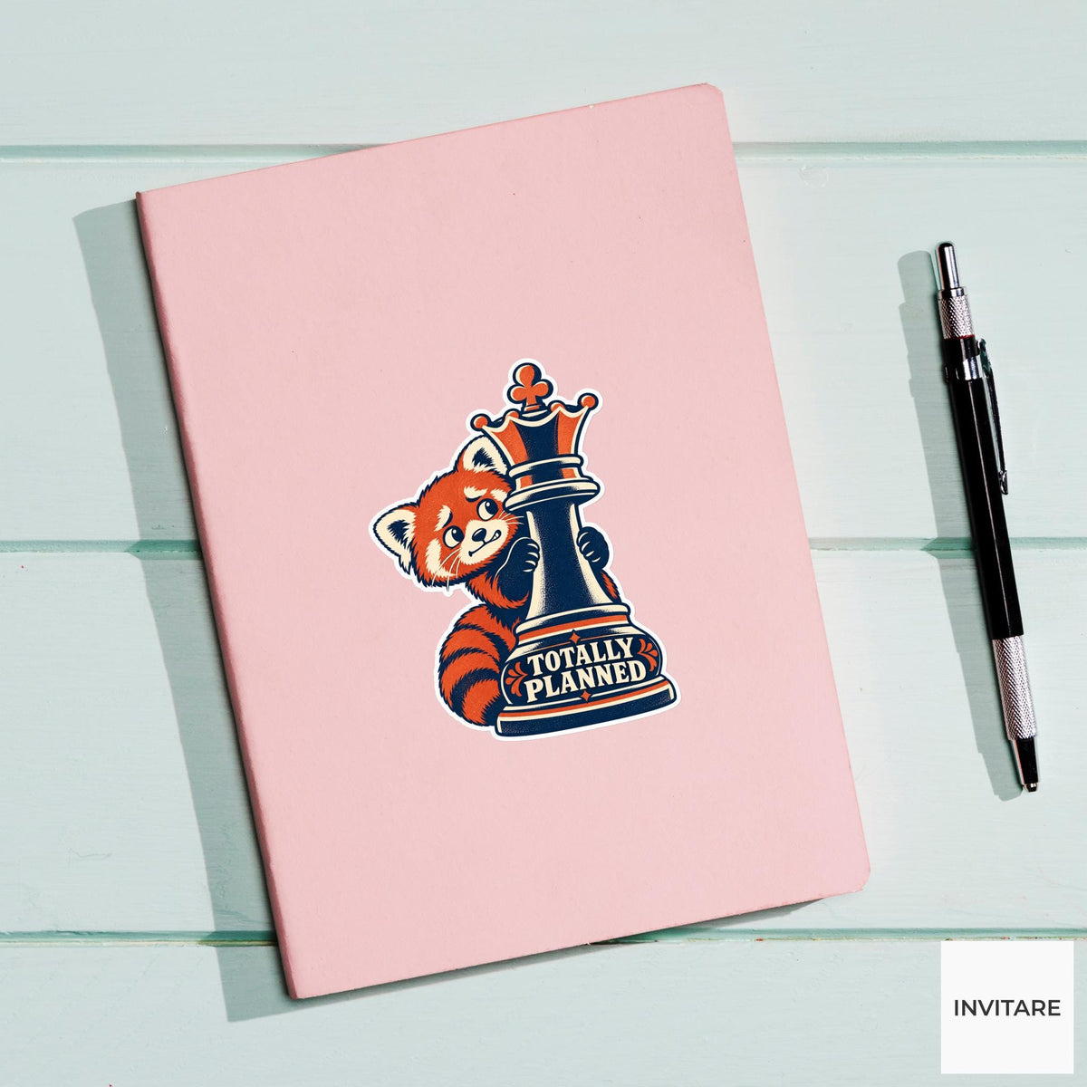 Red panda Chess Vinyl Sticker, Totally Planned Cute Animal Illustration