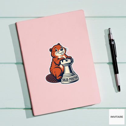 Beaver Chess Vinyl Sticker, Solid Position Cute Animal Illustration