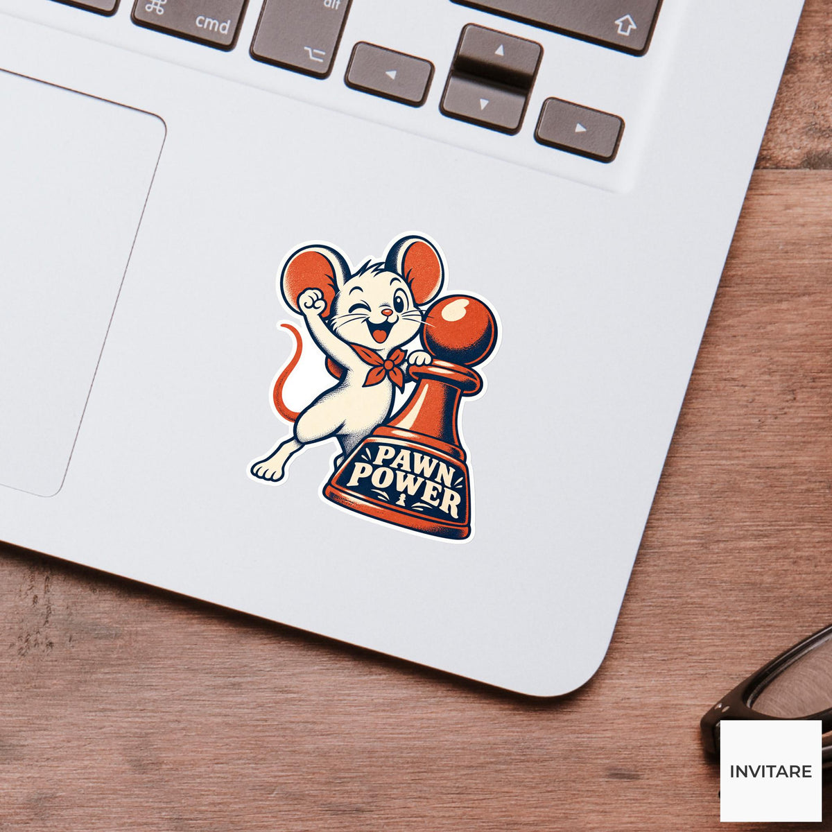 Mouse Chess Vinyl Sticker, Pawn Power Cute Animal Illustration