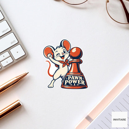 Mouse Chess Vinyl Sticker, Pawn Power Cute Animal Illustration