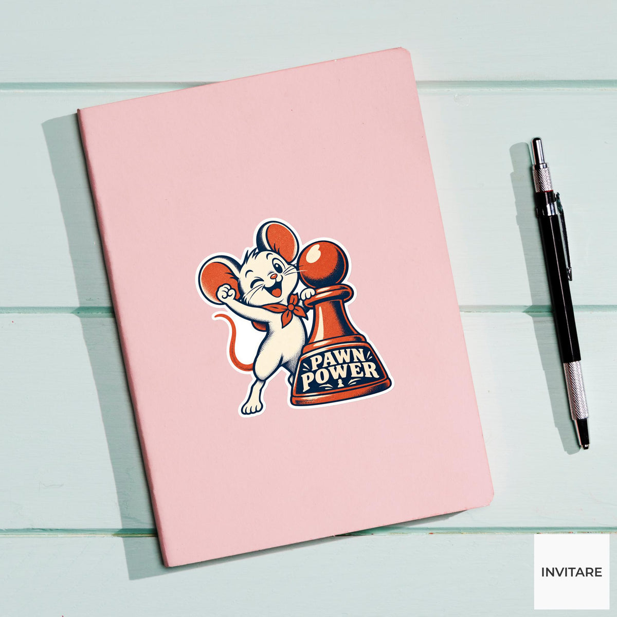 Mouse Chess Vinyl Sticker, Pawn Power Cute Animal Illustration