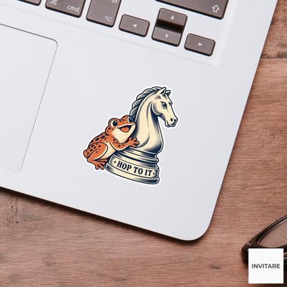 Frog Chess Vinyl Sticker, Hop To It Cute Animal Illustration