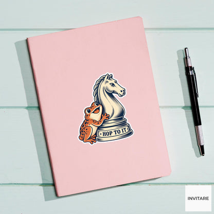 Frog Chess Vinyl Sticker, Hop To It Cute Animal Illustration