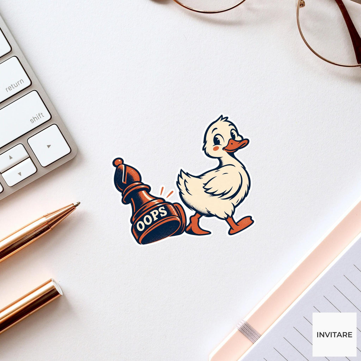 Duck Chess Vinyl Sticker, Oops Cute Animal Illustration