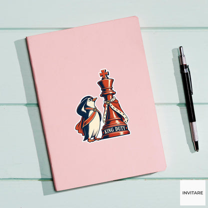 Penguin Chess Vinyl Sticker, King Duty Cute Animal Illustration
