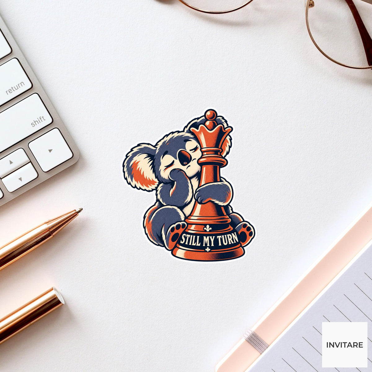 Koala Chess Vinyl Sticker, Still My Turn Cute Animal Illustration