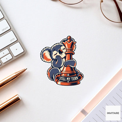 Koala Chess Vinyl Sticker, Still My Turn Cute Animal Illustration