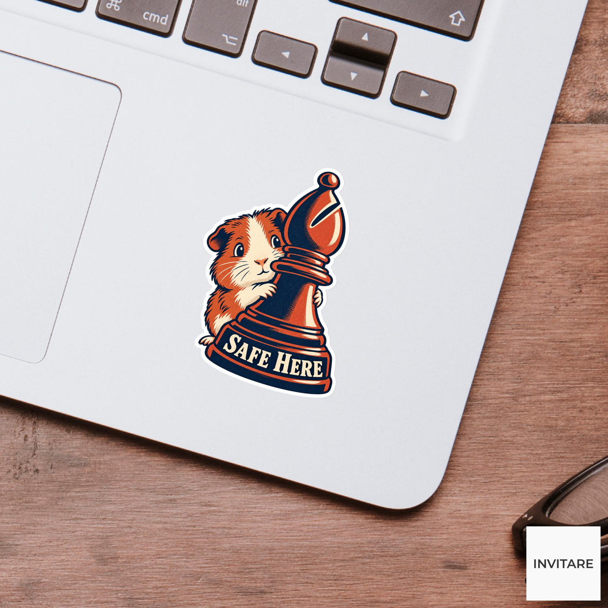 Guinea pig Chess Vinyl Sticker, Safe Here Cute Animal Illustration