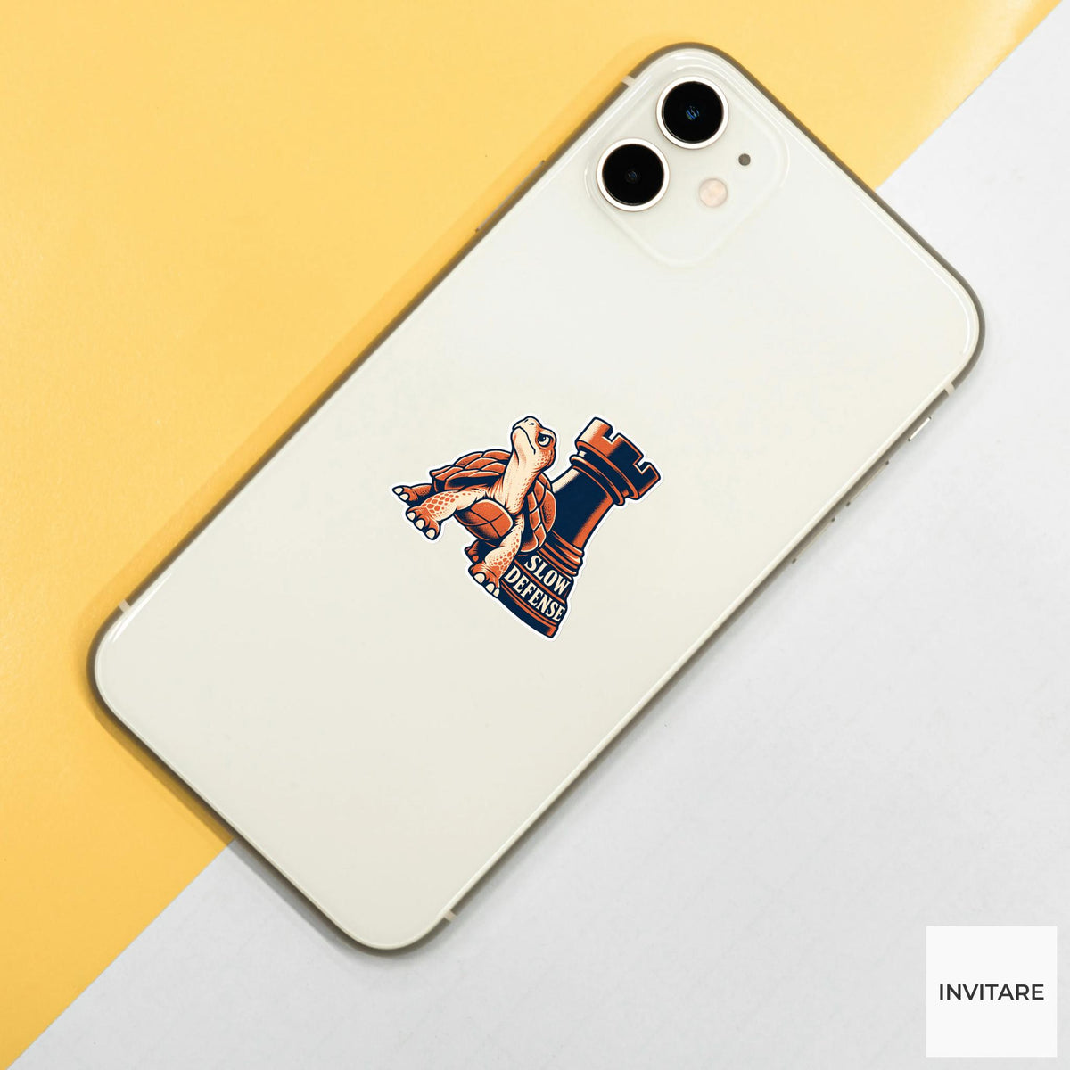 Turtle Chess Vinyl Sticker, Slow Defense Cute Animal Illustration