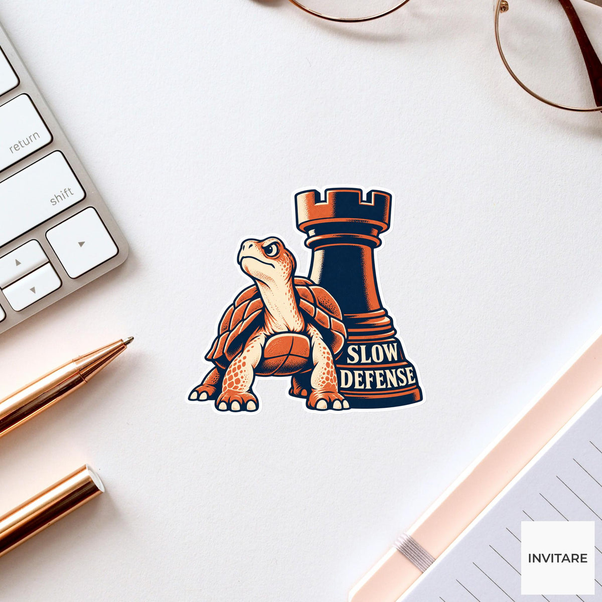 Turtle Chess Vinyl Sticker, Slow Defense Cute Animal Illustration