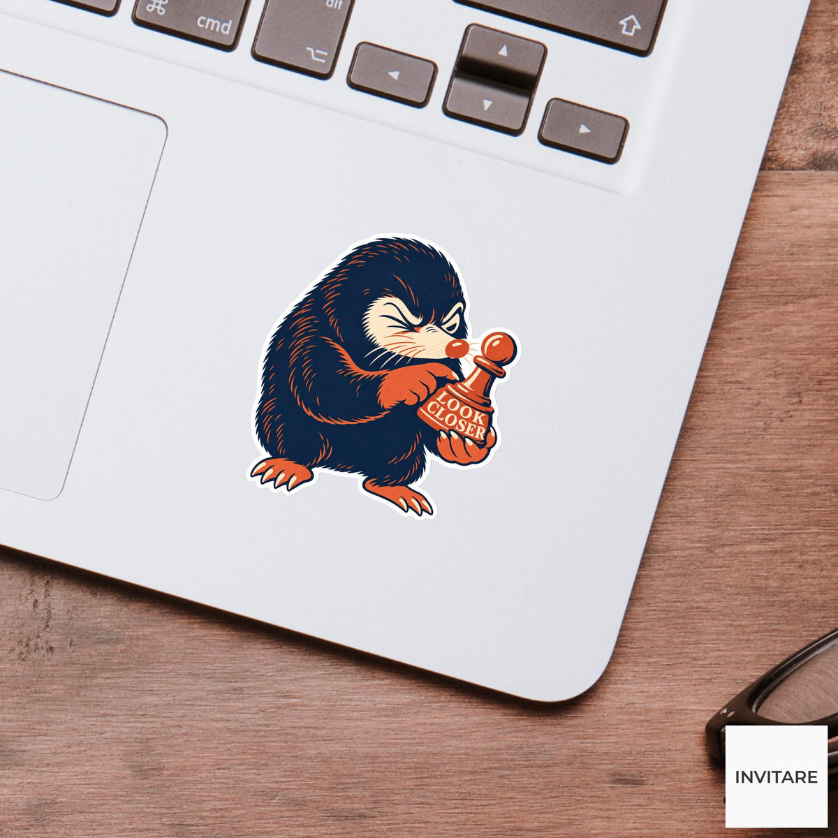Mole Chess Vinyl Sticker, Look Closer Cute Animal Illustration