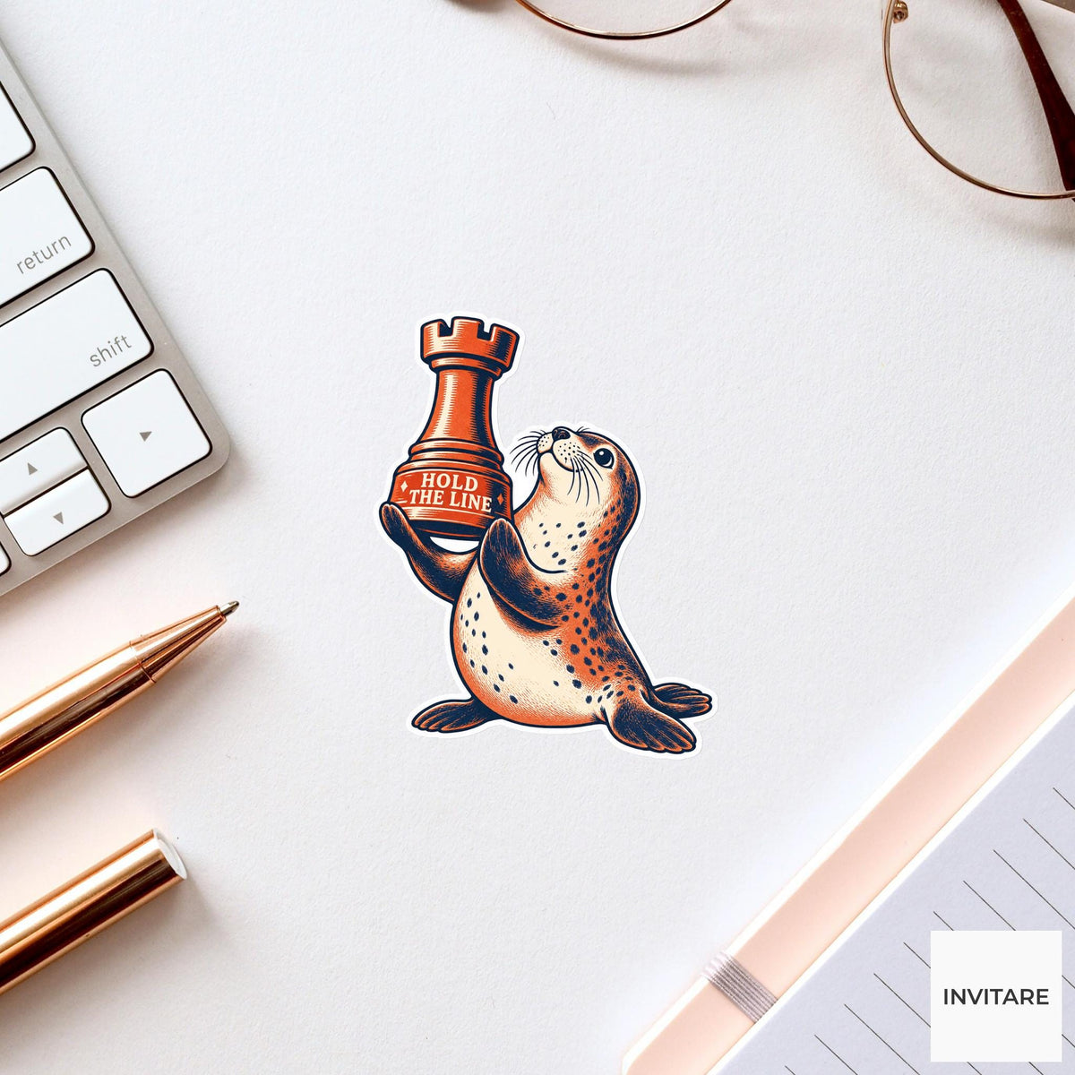 Seal Chess Vinyl Sticker, Hold The Line Cute Animal Illustration