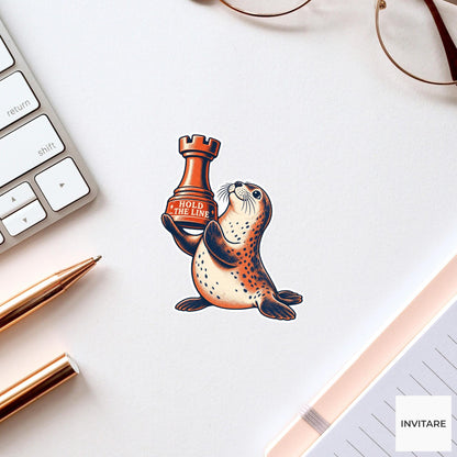 Seal Chess Vinyl Sticker, Hold The Line Cute Animal Illustration