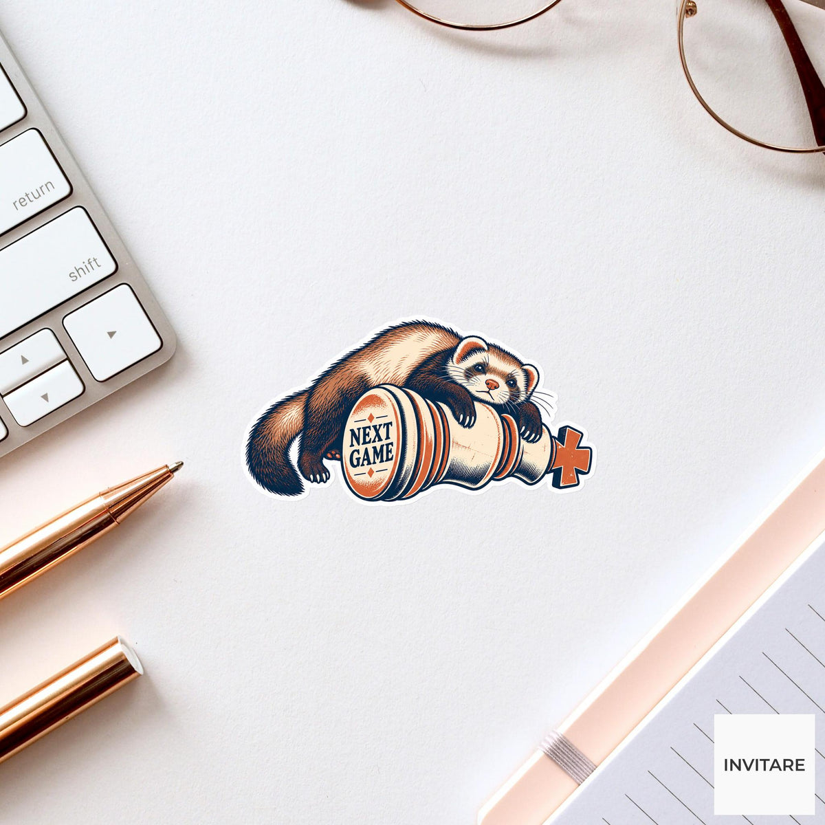 Ferret Chess Vinyl Sticker, Next Game Cute Animal Illustration