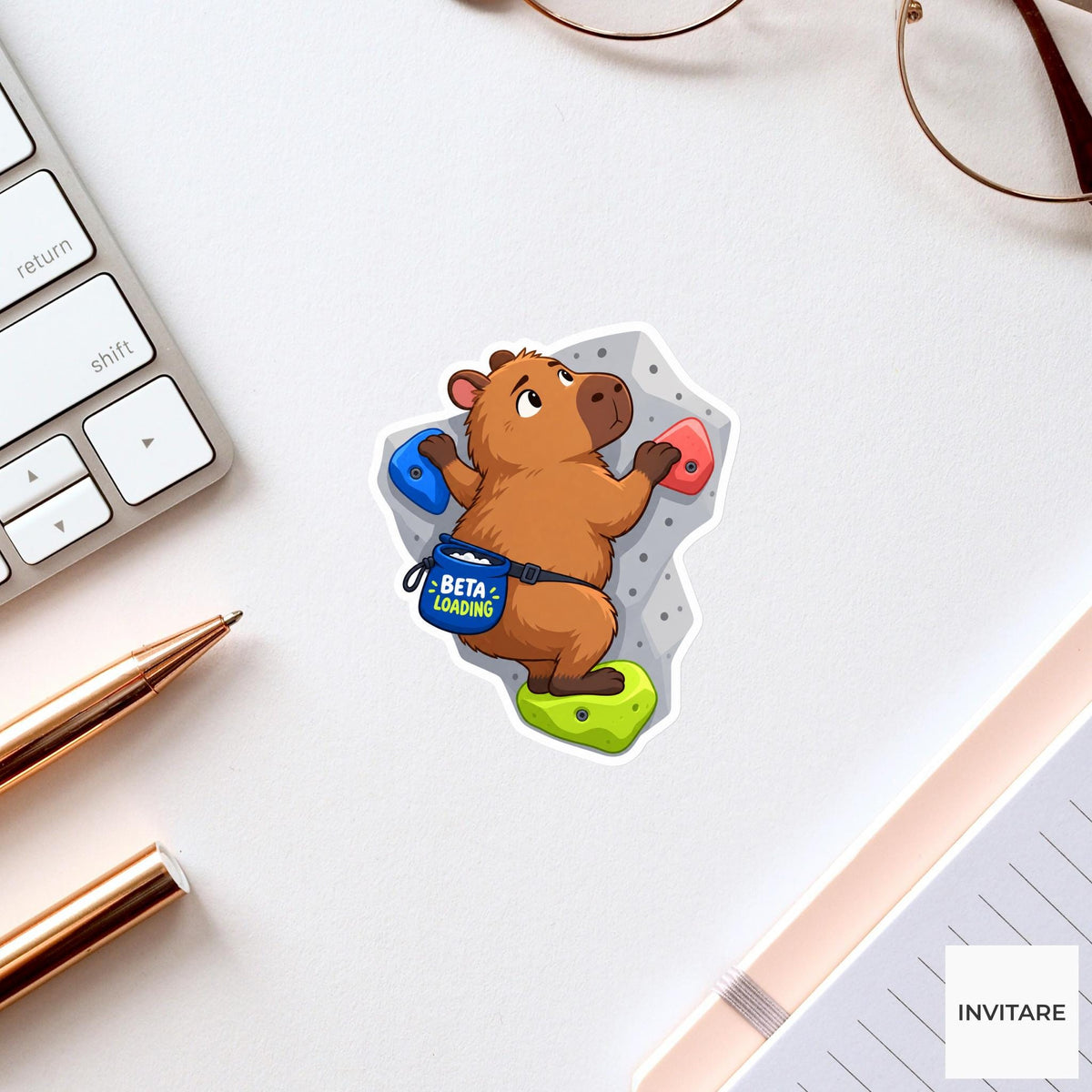 Capybara Bouldering Vinyl Sticker, Beta Loading Cute Animal Illustration
