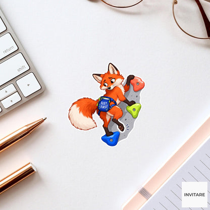 Fox Bouldering Vinyl Sticker, Feet First Cute Animal Illustration