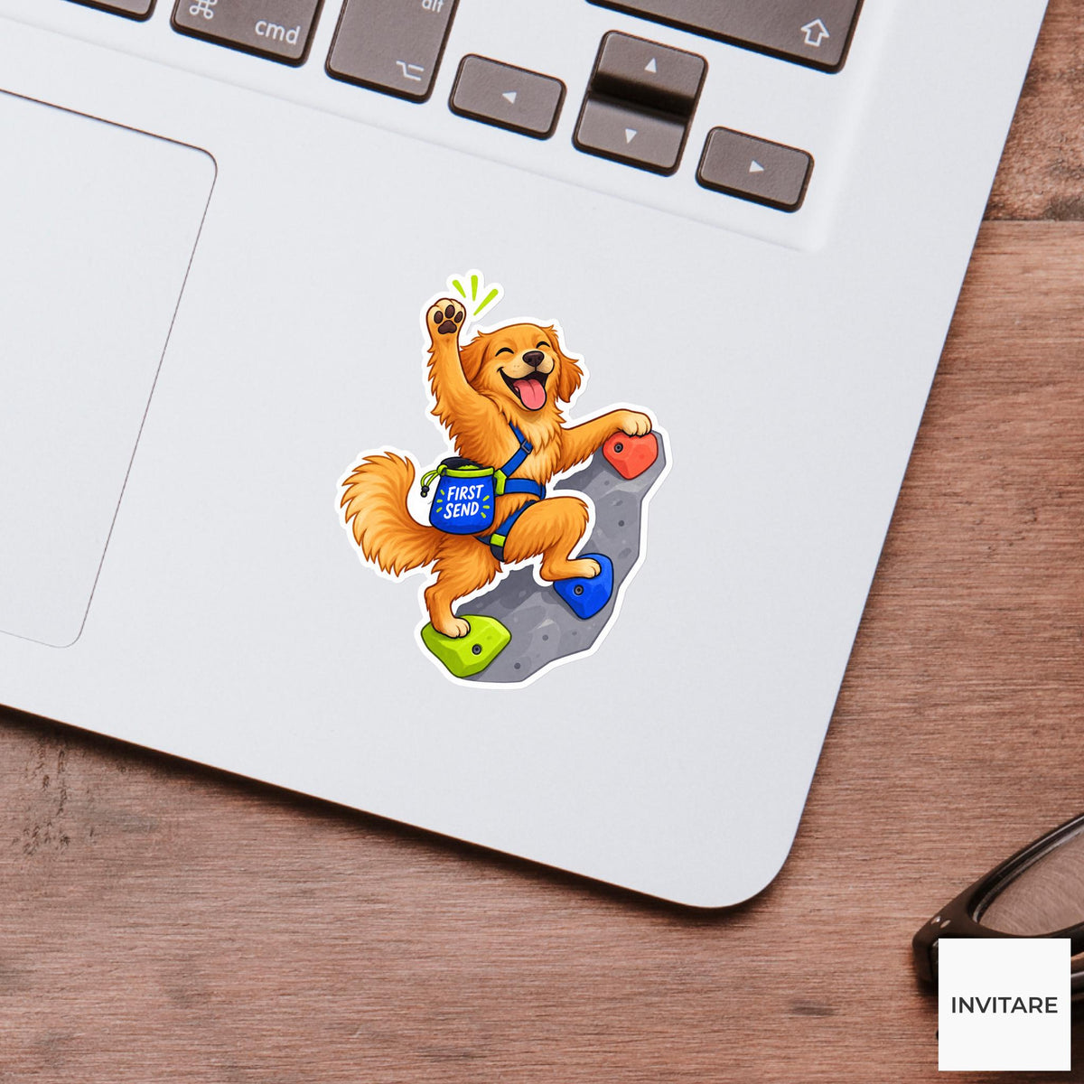Dog Bouldering Vinyl Sticker, First Send Cute Animal Illustration