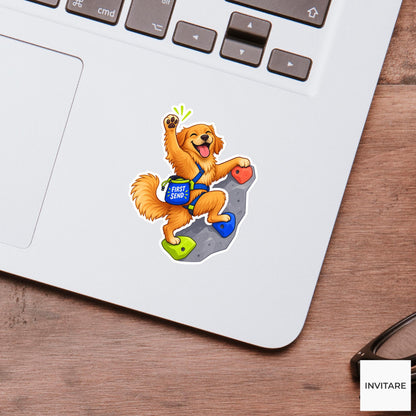 Dog Bouldering Vinyl Sticker, First Send Cute Animal Illustration