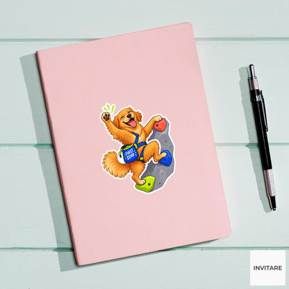 Dog Bouldering Vinyl Sticker, First Send Cute Animal Illustration