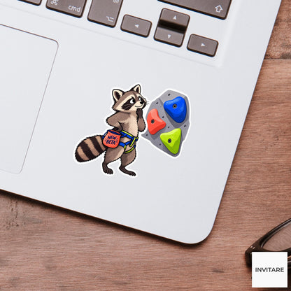 Raccoon Bouldering Vinyl Sticker, New Beta Cute Animal Illustration