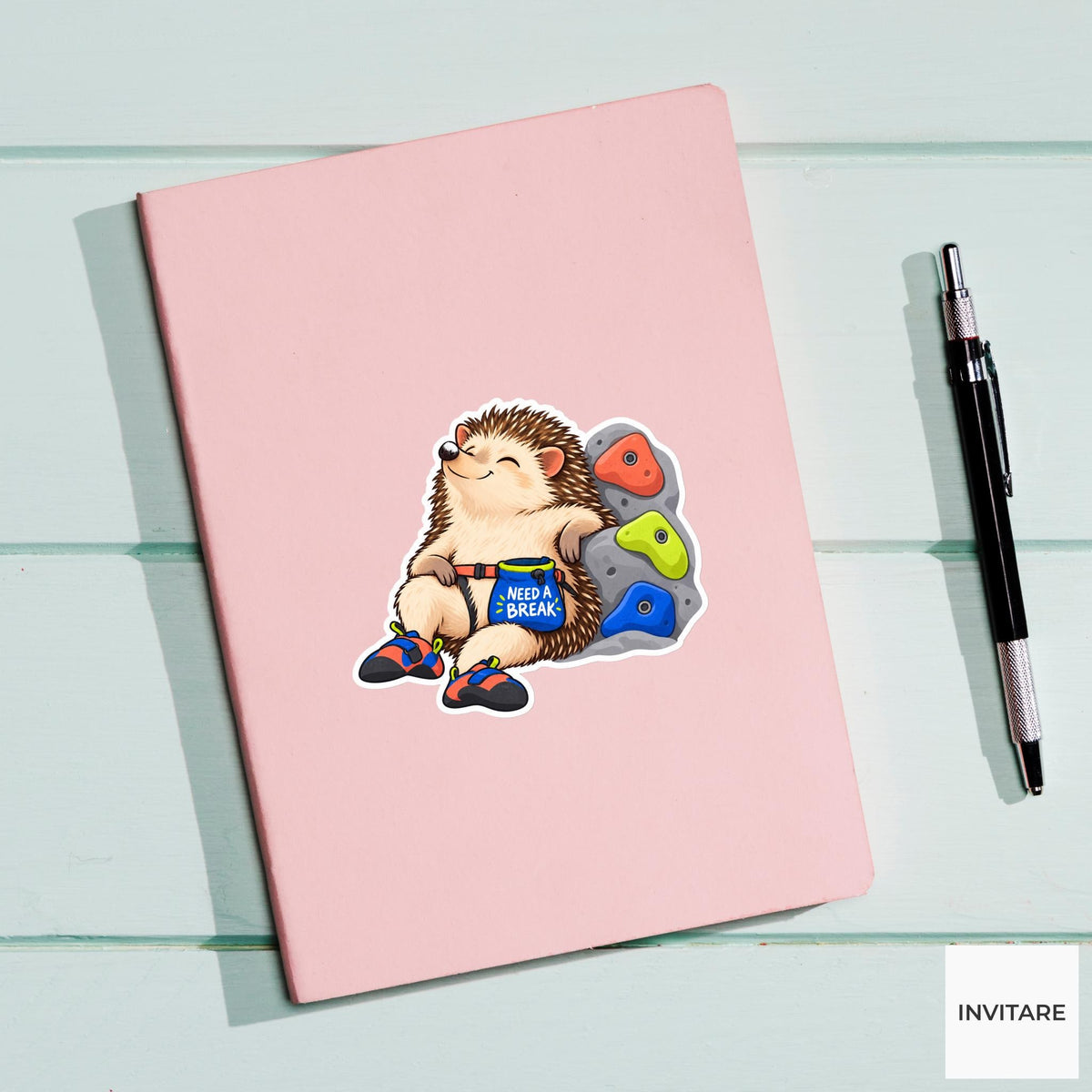 Hedgehog Bouldering Vinyl Sticker, Need A Break Cute Animal Illustration