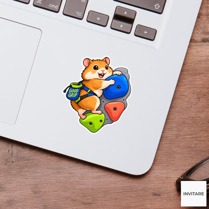 Hamster Bouldering Vinyl Sticker, Good Grip Cute Animal Illustration