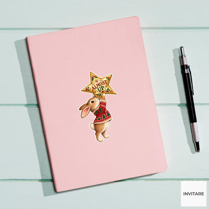 Rabbit Christmas Star Vinyl Sticker, Almost Up Cute Animal Illustration