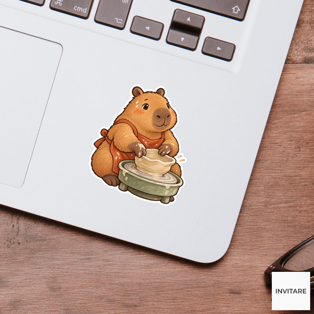 Capybara Pottery Wheel Vinyl Sticker, Cute Animal Making a Wonky Bowl, Ceramic Artist Gift
