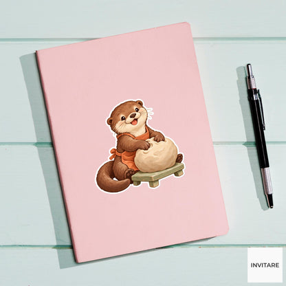 Otter Kneading a Big Clay Ball Vinyl Sticker, Pottery Class Animal