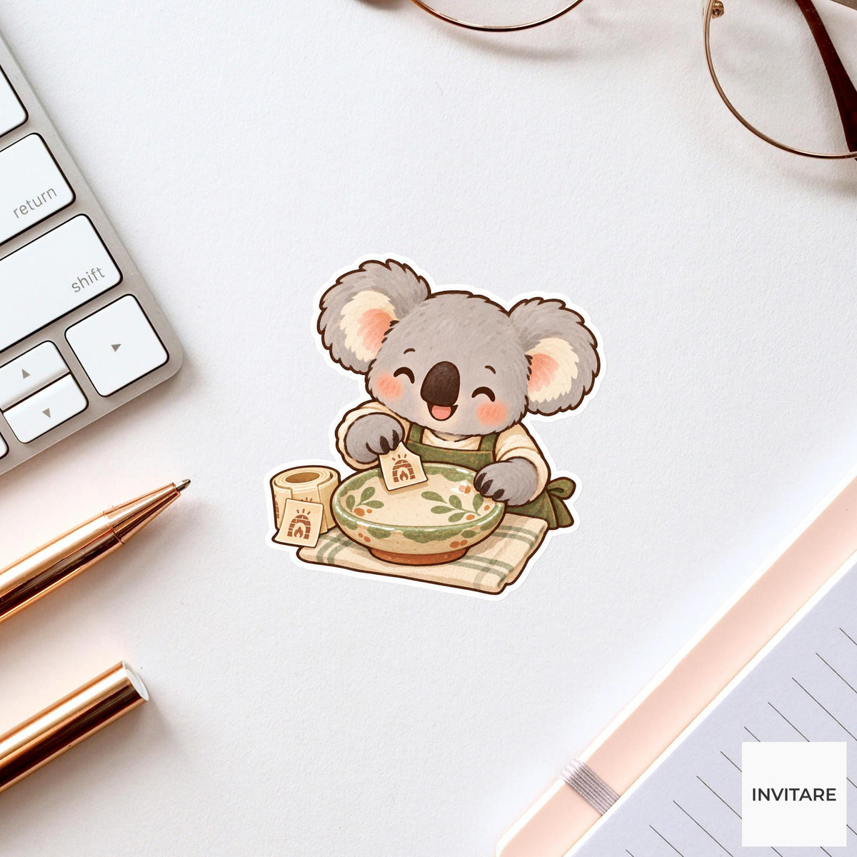 Koala Labeling a Glazed Plate Vinyl Sticker, Pottery Class Animal