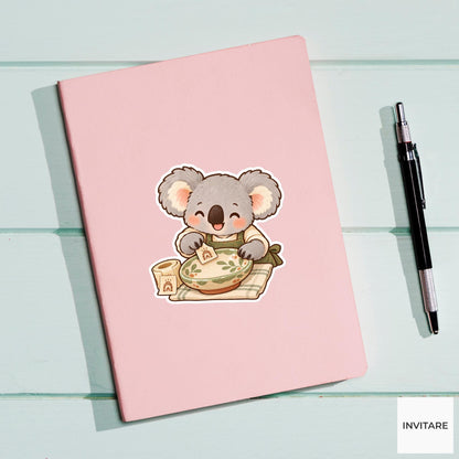 Koala Labeling a Glazed Plate Vinyl Sticker, Pottery Class Animal