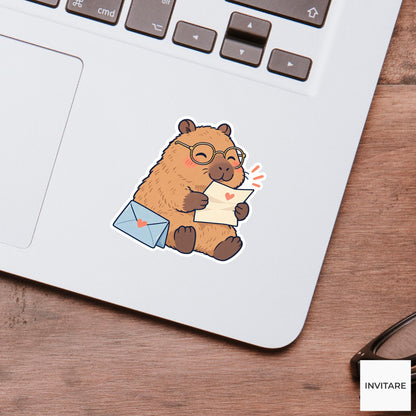 Capybara Reading a Happy Letter Vinyl Sticker, Pen Pal Club Animal