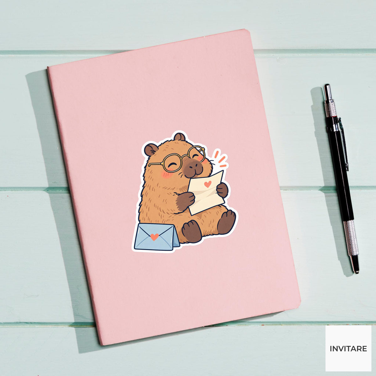 Capybara Reading a Happy Letter Vinyl Sticker, Pen Pal Club Animal