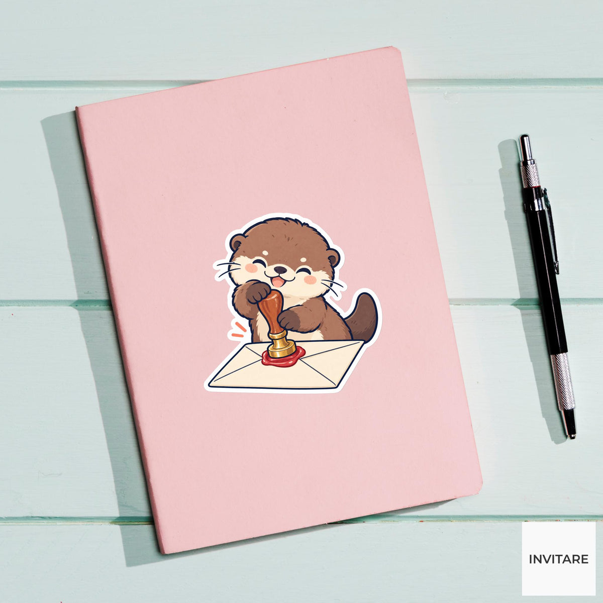 Otter Stamping a Wax Seal Vinyl Sticker, Pen Pal Club Animal