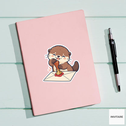 Otter Stamping a Wax Seal Vinyl Sticker, Pen Pal Club Animal