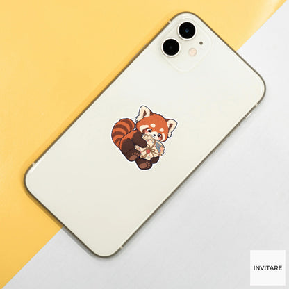Red panda Hugging a Bundle of Old Letters Vinyl Sticker, Pen Pal Club Animal