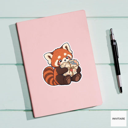 Red panda Hugging a Bundle of Old Letters Vinyl Sticker, Pen Pal Club Animal