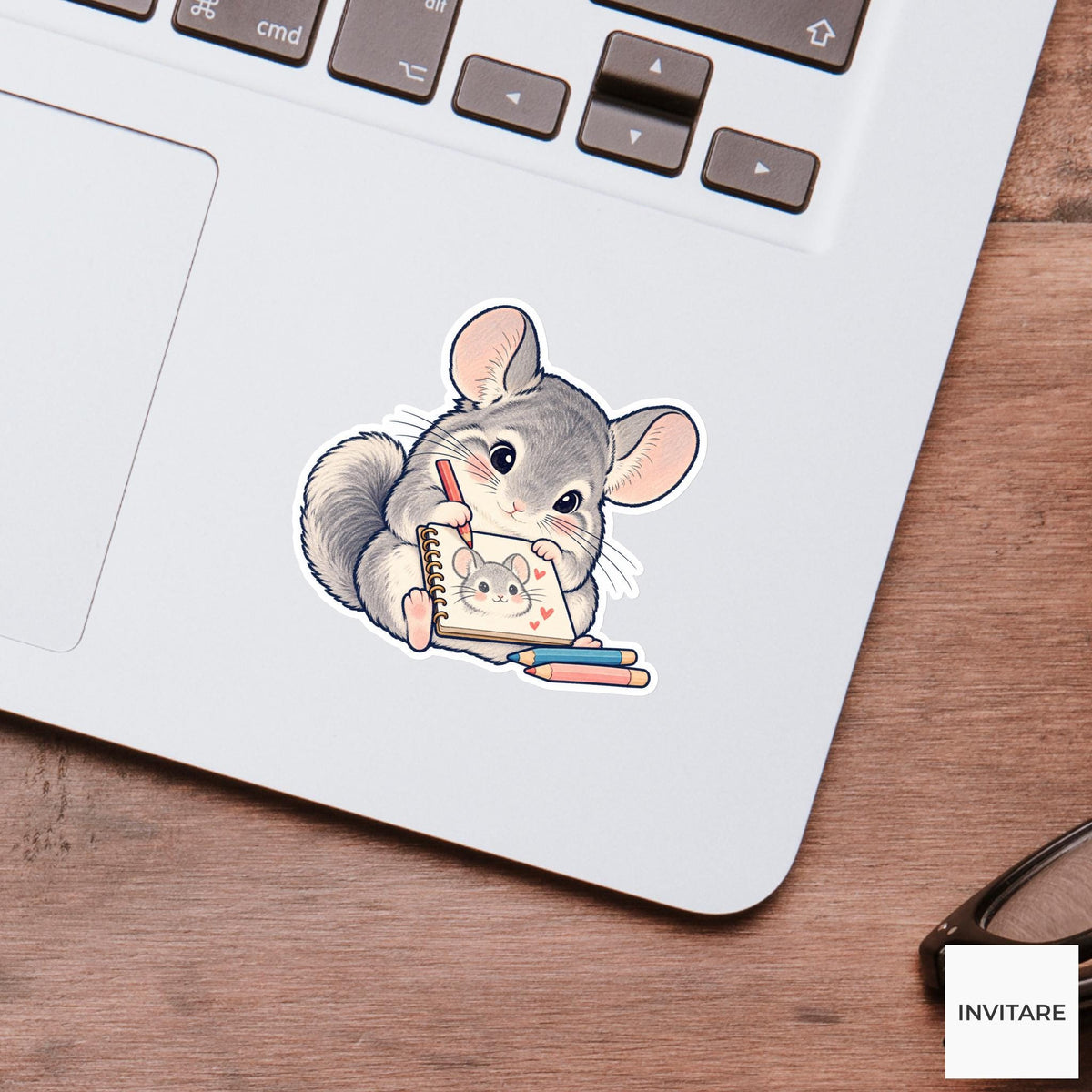 Chinchilla Drawing a Self Portrait Signature Vinyl Sticker, Pen Pal Club Animal